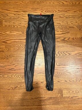 SPANX Black Faux Leather Skirt with Subtle Shine